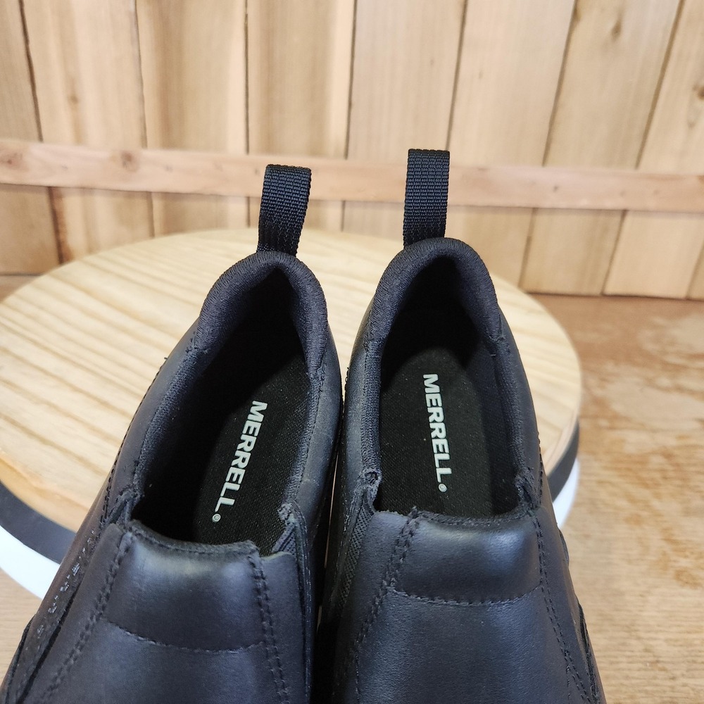 Merrell Jungle Moc Shoes Mens 7.5 Black Leather Slip On Work Comfort Walking - Picture 9 of 10